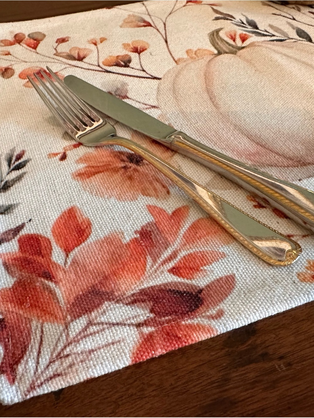 Autumn Pumpkin Floral Placemats - Martha Stewart - Set of 2 (Cream & Orange) - Picture 9 of 14
